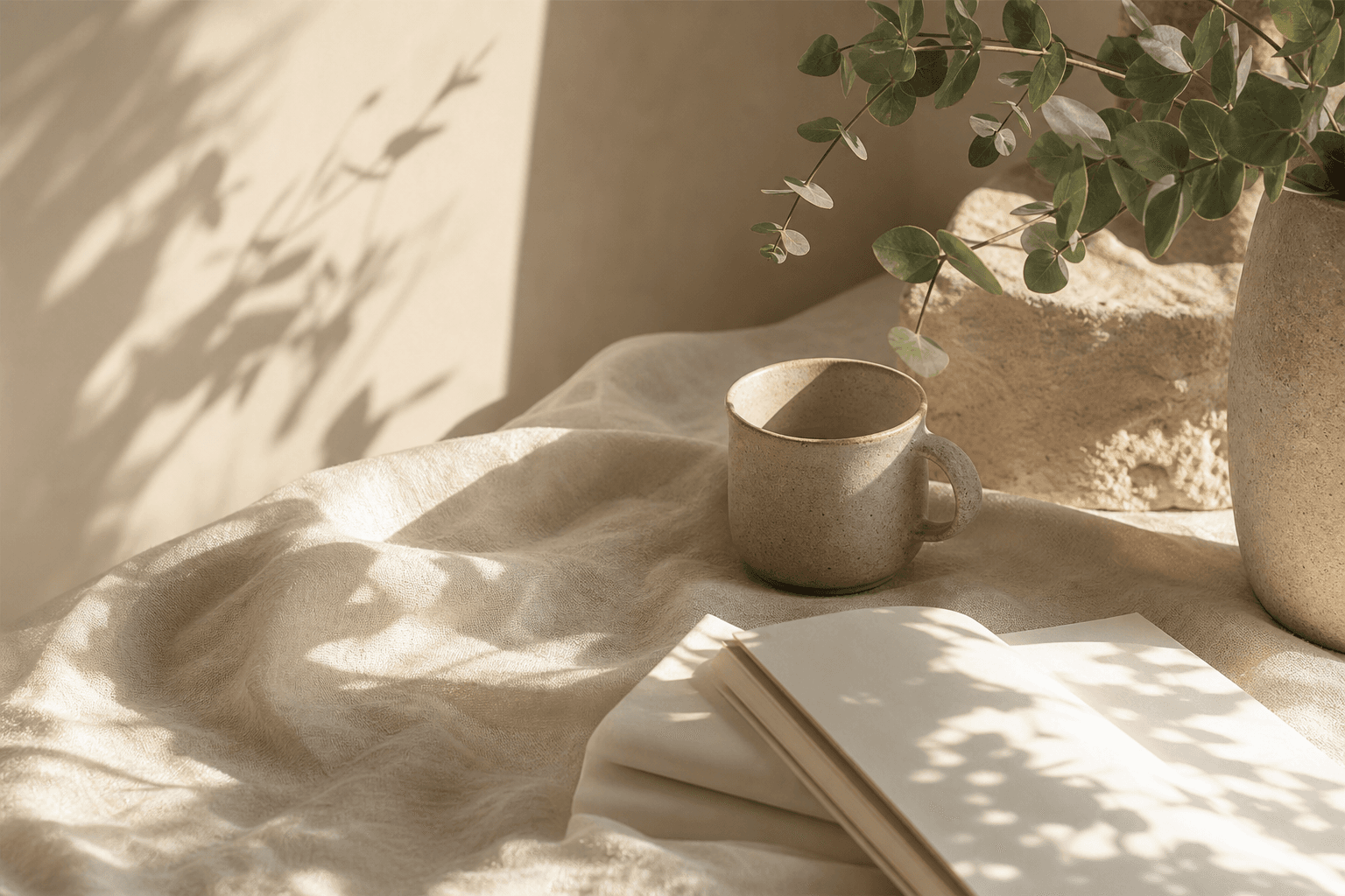 Warm notebook and quiet cream-toned still life